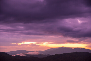 Violet purple sky in morning scenery Vibrant colorful blue sky summer time on sunrise. Natural beautiful landscape. Beauty purple sky romantic dramatic landscape cloudy outdoor paradise in sunset
