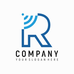 letter R signal tech logo design element vector template