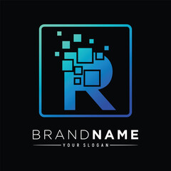 letter R signal tech logo design element vector template