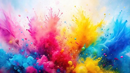 Abstract watercolor background with forced perspective and splashes of pink, yellow, and blue