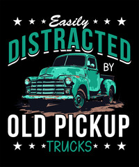 Old pickup truck TShirt Design Vector Art Illustration © Design planet1001