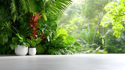 Lush Vibrant Jungle Canopy in Triadic Color Scheme 3D Render with Flat Design for Natural Botanical or Tropical Themed Backgrounds