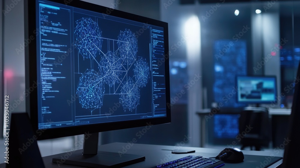 Poster modern computer screen with data visualization graphic