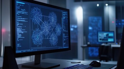 Fototapeta premium Modern Computer Screen with Data Visualization Graphic