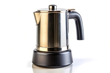 Black coffee maker with silver handle isolated on white background
