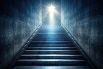 mysterious misty staircase leading to glowing light