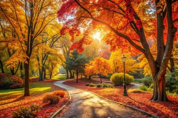 Autumn Park Pathway: Colorful Leaves and Fashion Photography Inspiration