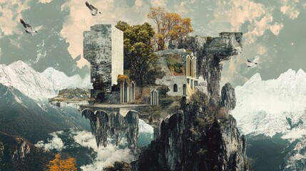 Stone building on a mountaintop cliff with trees.