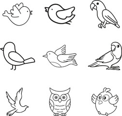Simple cartoon bird line icon vector art illustration.