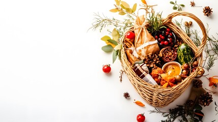gift basket on white background. 