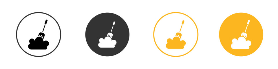 Snow and shovel icon black and white vector outline sign