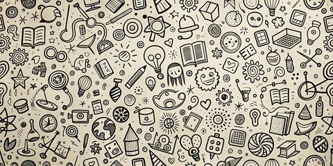 Black and White Doodle Icon Set for Creative Projects and Designs