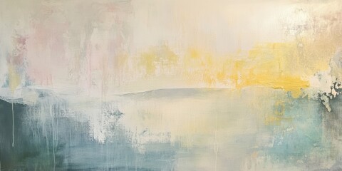 Obraz premium Abstract painting in yellow, blue, and pink.