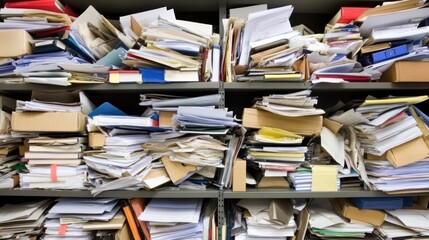 Overstuffed Shelf With Paper Files And Folders