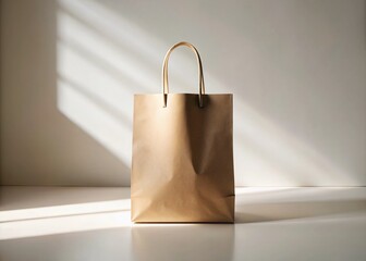 Blank Beige Shopping Bag Mockup on White Background for Branding and Marketing