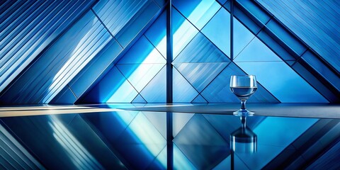 Blue Background with Glass Wall and Central Triangle - Contemporary Abstract Photography