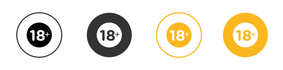 Eighteen plus icon black and white vector outline sign