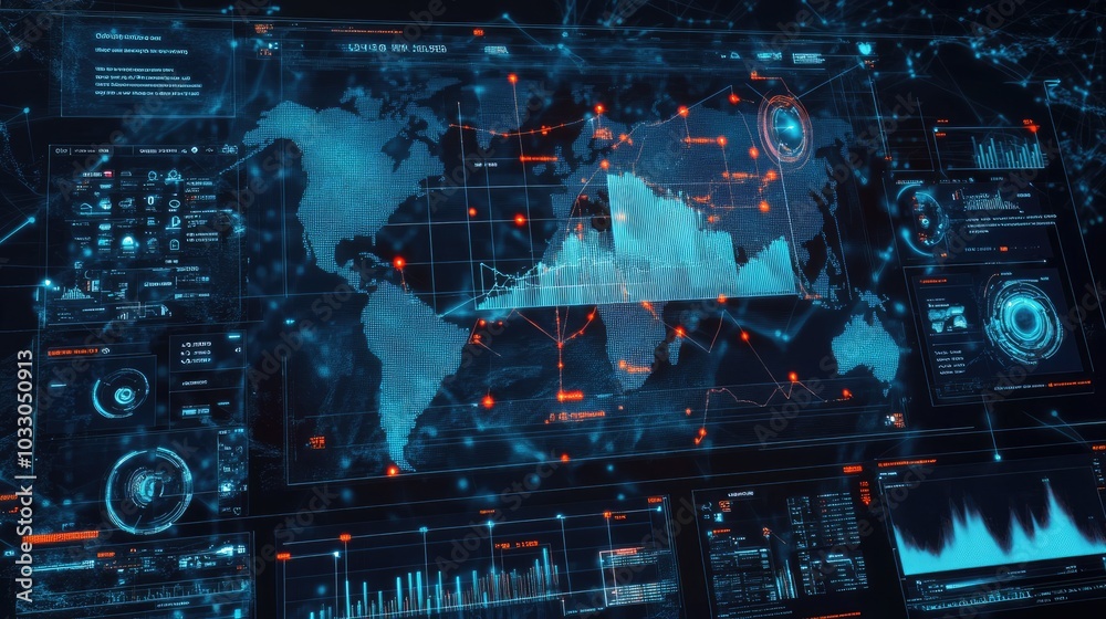 Poster futuristic data visualization and analytics interface