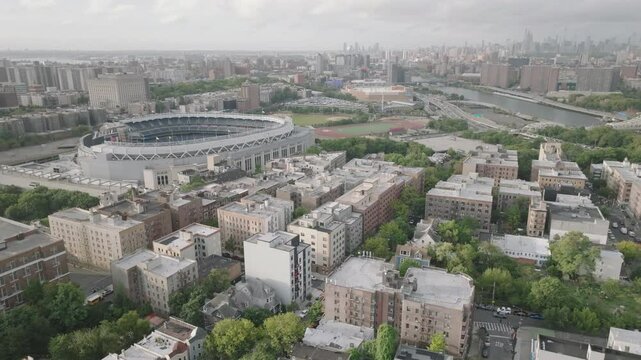 Aerial view of Yankee Stadium on a summer morning