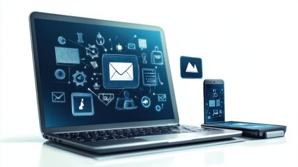 Laptop and smartphone side-by-side displaying e-learning platforms, representing flexible online education, isolated on white background