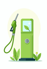 Green Energy Concept: Cartoon-Style Eco-Friendly Fuel Pump Icon with Leaf Symbol and Biofuel Nozzle, Ideal for Environmental Sustainability Graphics