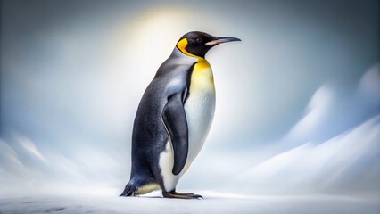 Fototapeta premium Captivating Long Exposure of an Isolated Emperor Penguin on White Background for Stunning Visuals