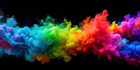 Colorful paint splashes on dark background