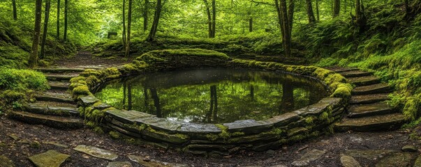 Serene Forest Pond Reflecting Lush Greenery in a Tranquil Woodland Setting