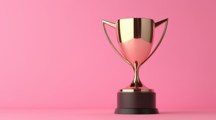 Fototapeta premium Gold trophy on pink background, symbolizing achievement and victory.