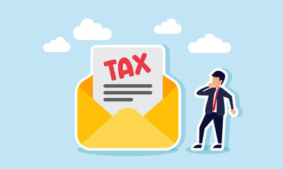 A businessman receives an email labeled TAX, illustrating a notification about the company's tax bill