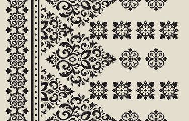 Abstract Traditional Scribble Style Hand Drawn Ikat Seamless Vector Pattern Trendy Fashion Colors Perfect for Allover Fabric Print or Wall Paper Damask Ethnic Concept Bright Orange White Tones