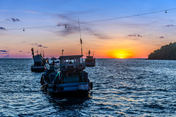 Sunset in the floating fishing village. An Thoi Port, Tropical Phu Quoc Island, Vietnam © sergeymugashev