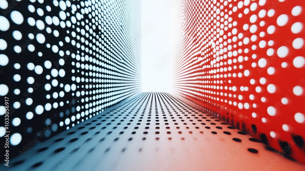 Poster a vibrant perspective through a colorful passage of light and dots