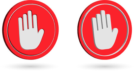 3D stop sign with hand icon. 3D no entry stop hand symbol for prohibited activities.