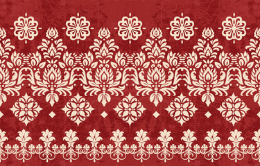 Abstract Traditional Scribble Style Hand Drawn Ikat Seamless Vector Pattern Trendy Fashion Colors Perfect for Allover Fabric Print or Wall Paper Damask Ethnic Concept Bright Orange White Tones