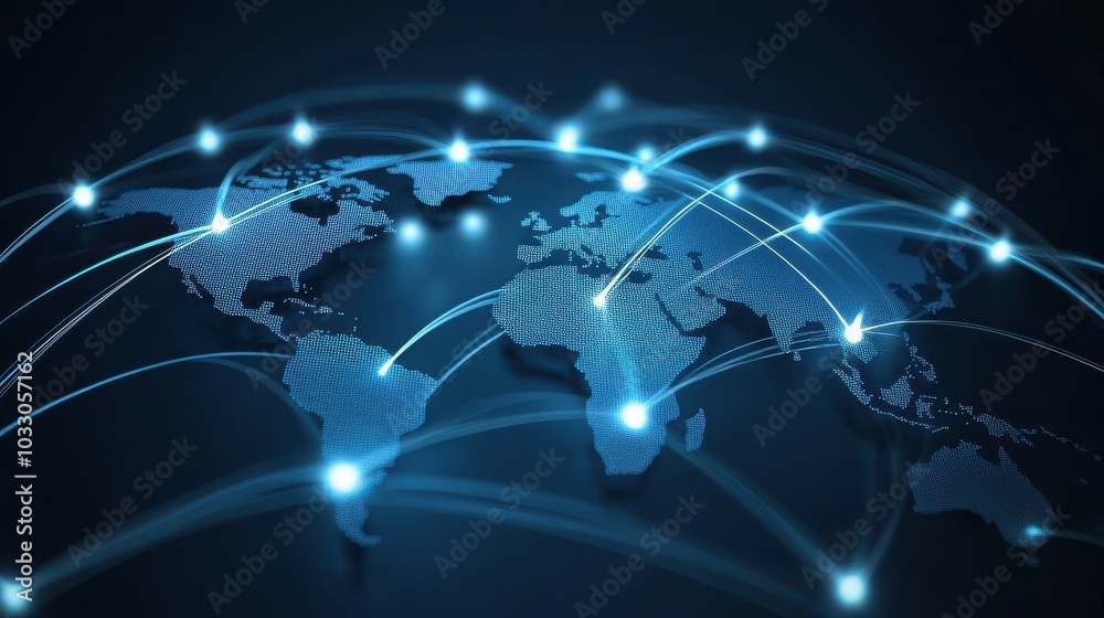 Aufkleber Global connectivity through digital networks a visualization of interconnectedness