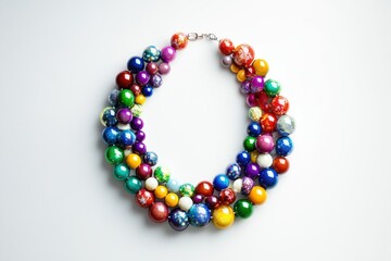 Obraz premium Vibrant multicolored beaded necklace with a variety of shiny, reflective beads, perfect for adding a pop of color to any outfit.