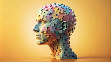 Human head from puzzles, for World Mental Health Day, created using Generative AI technology.