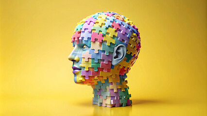 Human head from puzzles, for World Mental Health Day, created using Generative AI technology.