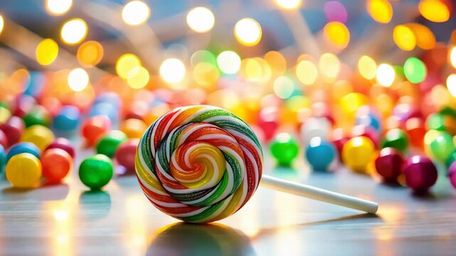 A large candy on a stick is lying on the table