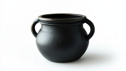 Witch cauldron, small black pot with a handle, perfect for Halloween potions, isolated on white background