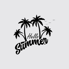 Hello Summer Graphic With Palm Trees and Birds