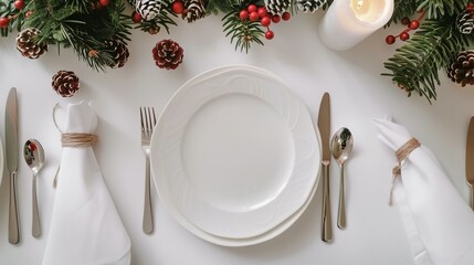 Joyful Holiday Table Setting: Stylish Plates, Cutlery, and Festive Christmas Touches
