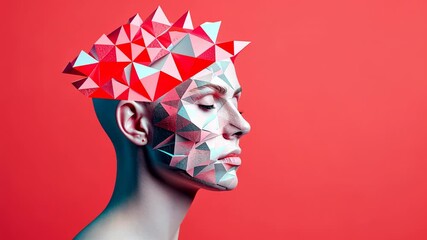 A conceptual visualization of a human head with geometric shapes representing creativity and intellect against a vibrant background.
