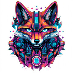 Cool Mecha Fox Illustration for T-Shirt Design Isolated on White