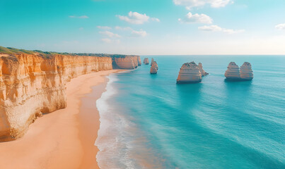 Fototapeta premium Extremely beautiful coastline and beach, scenic lake shore, bird's eye view, top view, natural scenery