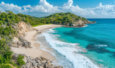 Obraz premium Extremely beautiful coastline and beach, scenic lake shore, bird's eye view, top view, natural scenery