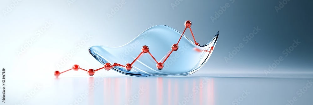 Sticker Abstract illustration of a distorted bell curve graph with a long tail extension, symbolizing growth, data analysis, and long-term trends.