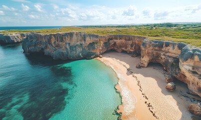 Obraz premium Extremely beautiful coastline and beach, scenic lake shore, bird's eye view, top view, natural scenery