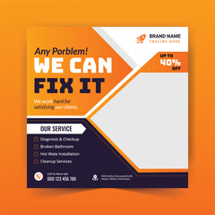 Plumbing service social media post design. Professional plumbing service flyer poster template.